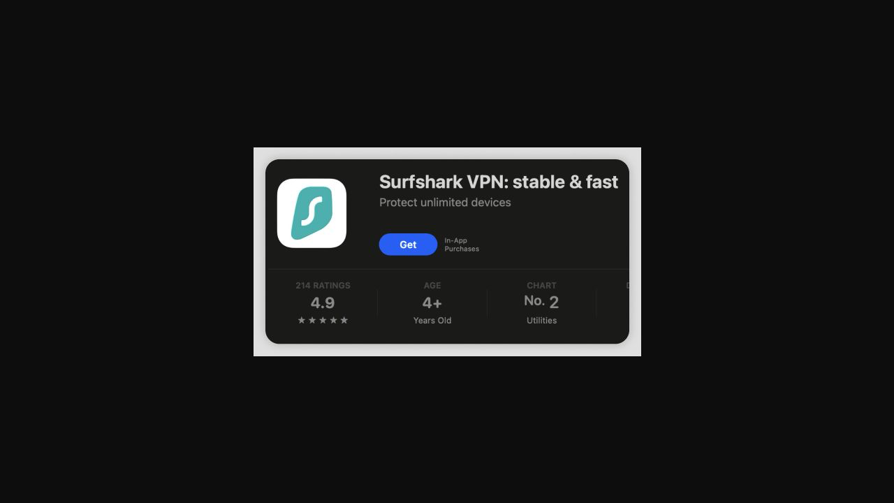 Surfshark Mac 下載安裝教學:macOS 完整步驟(2026) 2 Surfshark Mac App Store Get 下載按鈕真實截圖