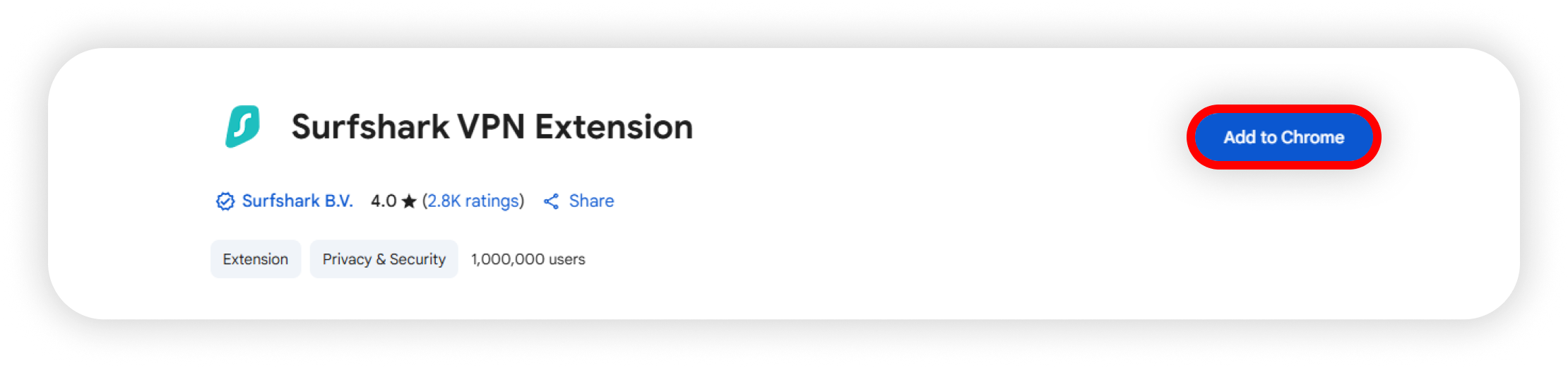 Surfshark Chrome Extension 安裝及使用教學:登入、連線及換地區(2026) 1 Chrome Web Store Surfshark VPN Extension 官方截圖