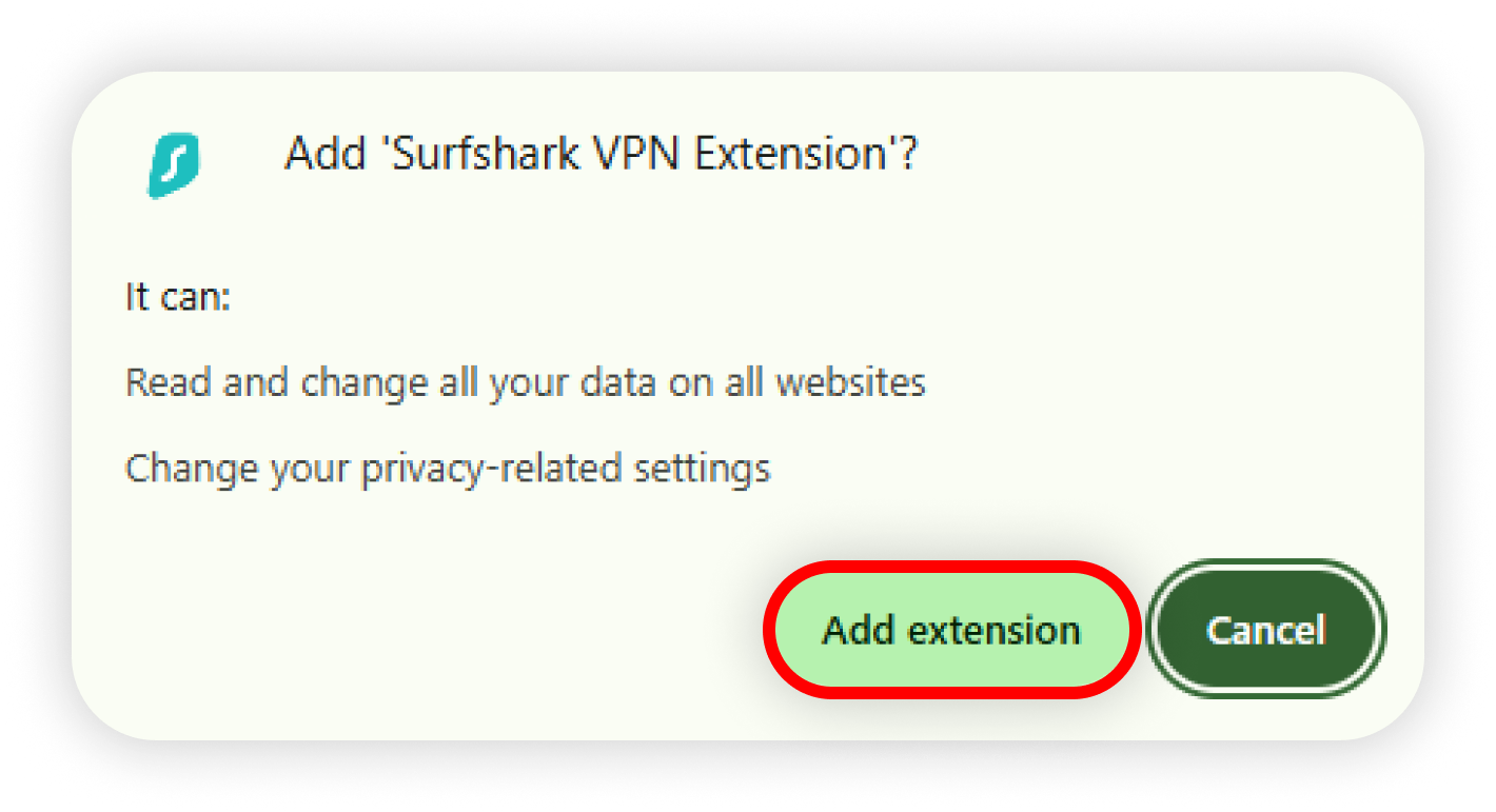 Surfshark Chrome Extension 安裝及使用教學:登入、連線及換地區(2026) 2 Chrome 加入 Surfshark Extension 安裝確認畫面