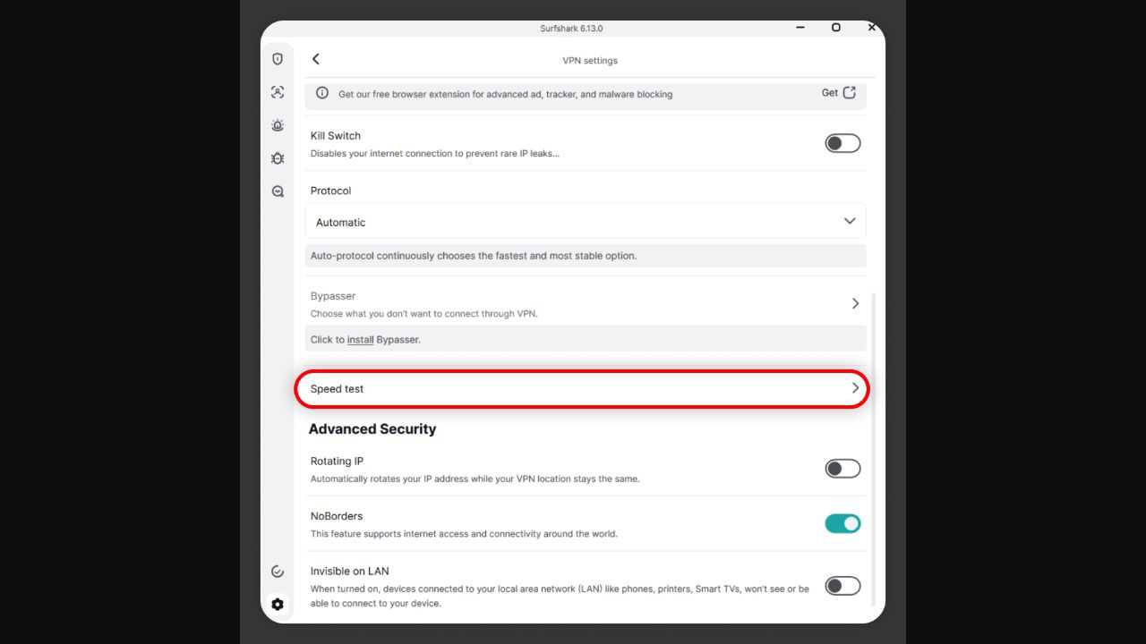 Surfshark Windows 使用教學:第一次連線及設定(2026) 3 Surfshark Windows VPN settings Speed test 真實截圖