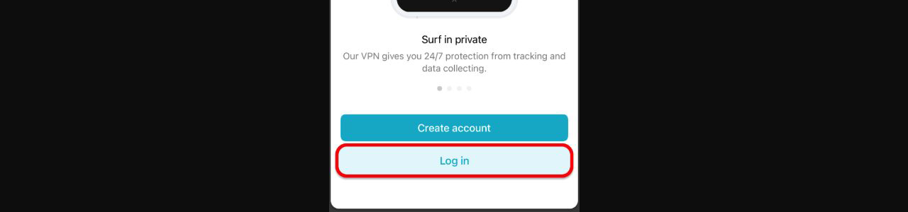 Surfshark App 的 Create account 與 Log in 官方畫面