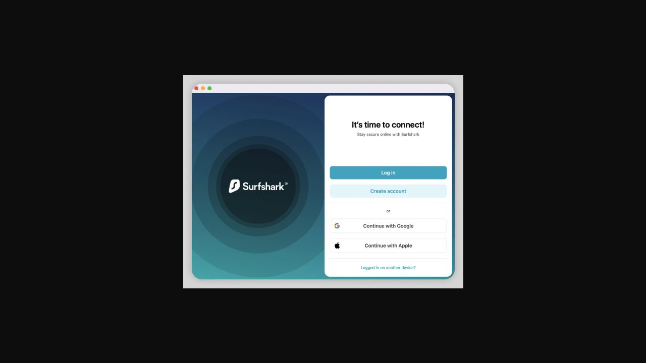 Surfshark App 的 Logged in on another device 登入碼入口