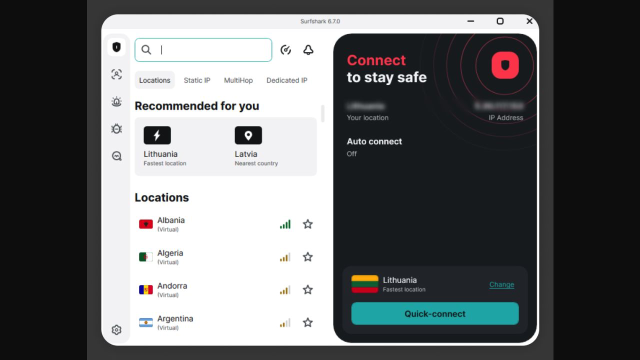 Surfshark App 真實介面