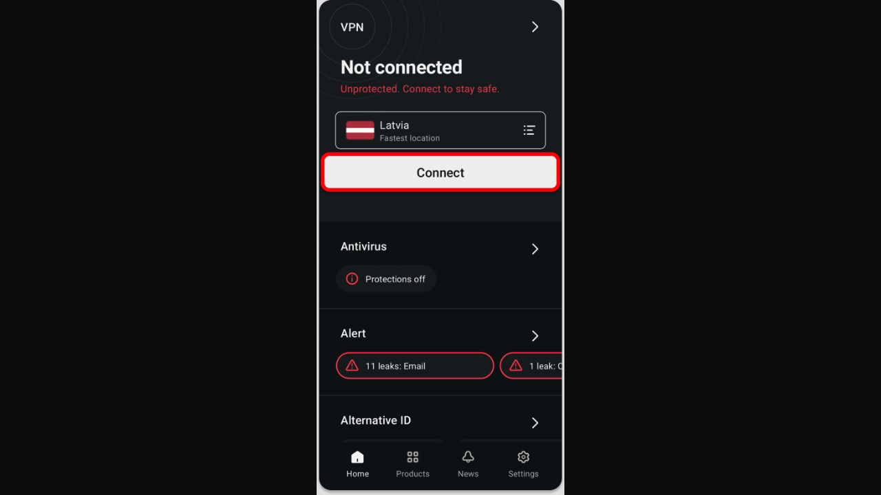 Surfshark Android 安裝及使用教學:登入、連線及換伺服器(2026) 5 Surfshark Android 主頁 Connect 按鈕官方截圖