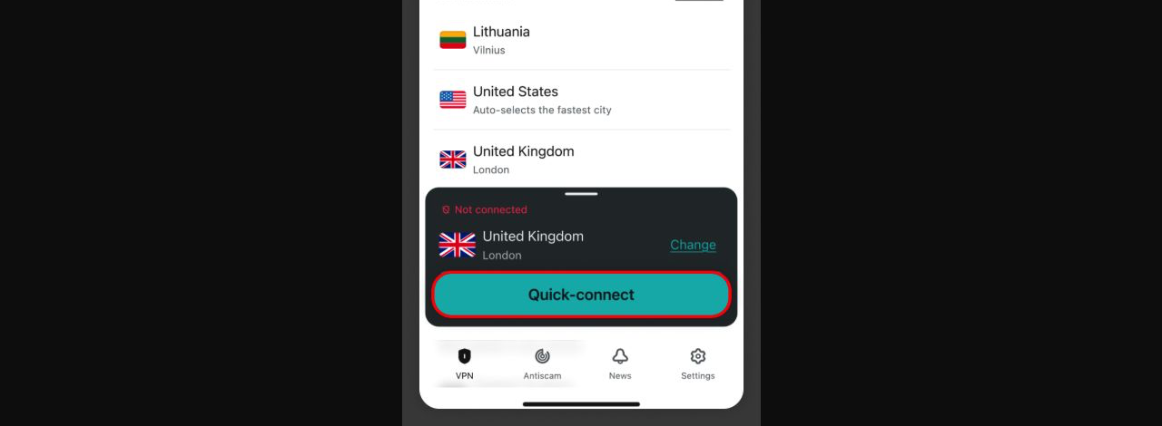 Surfshark iPhone/iPad 安裝及連線教學(2026) 5 Surfshark iPhone Quick-connect 按鈕官方真實截圖