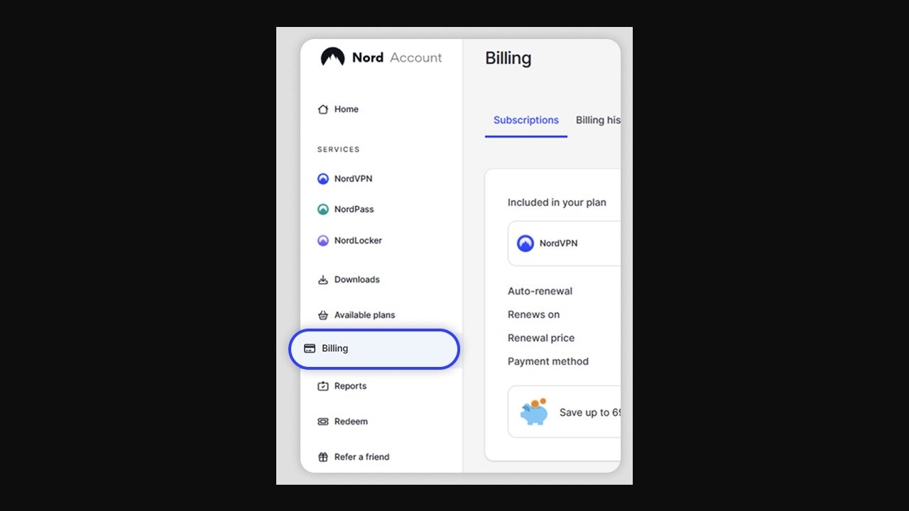 NordVPN 取消自動續費先在 Nord Account 開啟 Billing