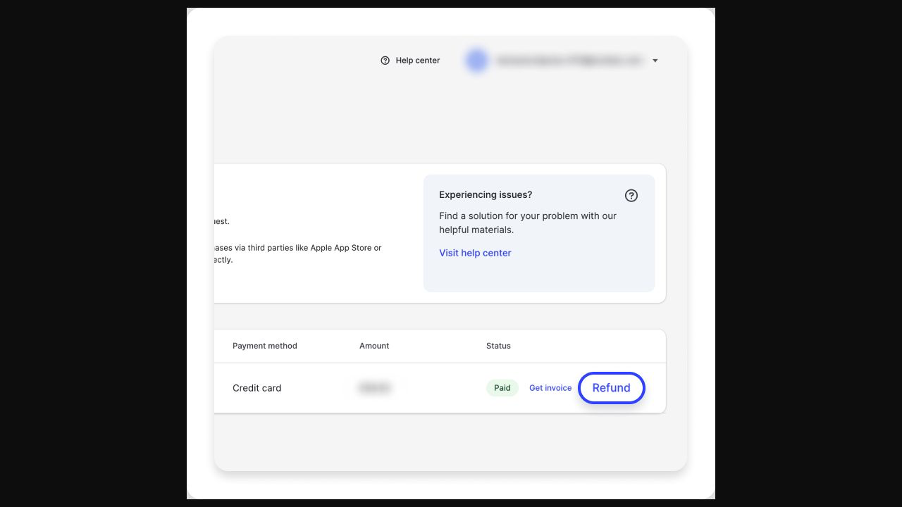 NordVPN 退款 Billing history 合資格付款顯示 Refund 按鈕