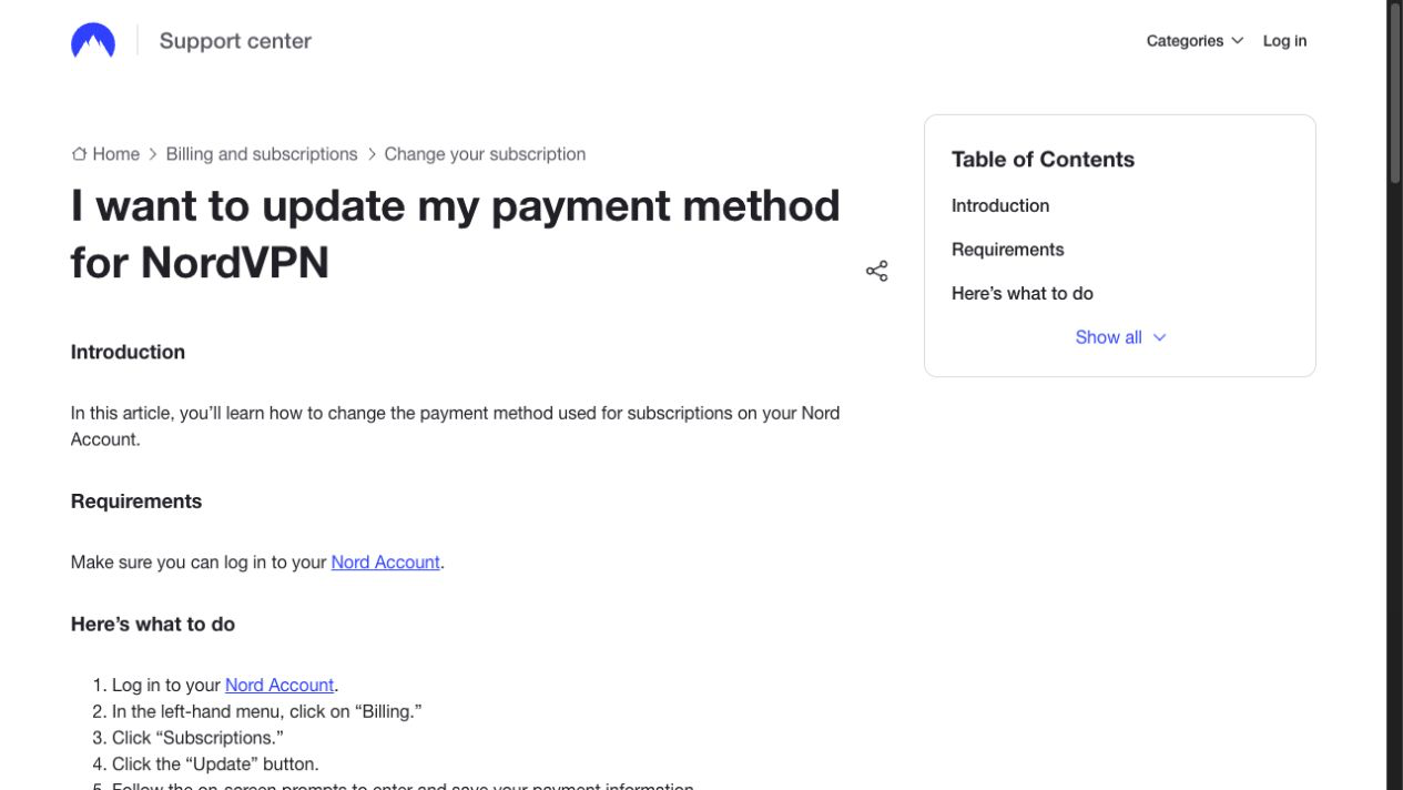 NordVPN 付款方法教學:更新信用卡及查看帳單 3 NordVPN 官方更新付款方法 Billing Subscriptions Update 步驟