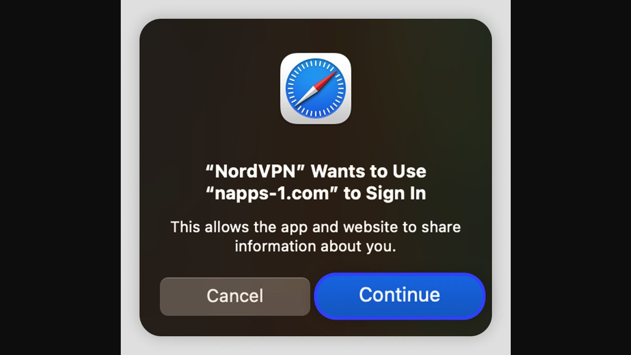 NordVPN Mac 下載安裝教學:macOS 新手完整步驟 4 NordVPN Mac 登入時 macOS 詢問允許官方網域