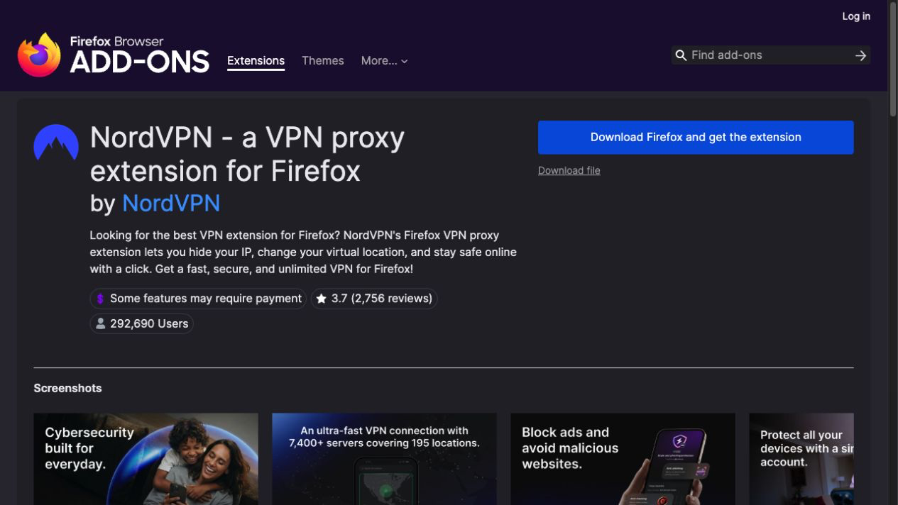NordVPN Firefox 擴充功能教學:安裝及首次連線 2 NordVPN Firefox 擴充功能官方 Mozilla Add-ons 頁