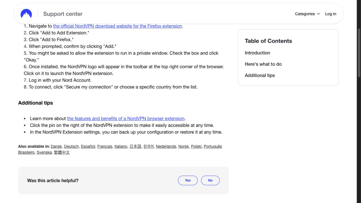 NordVPN Firefox 擴充功能教學:安裝及首次連線 1 NordVPN Firefox 擴充功能官方安裝及連線步驟