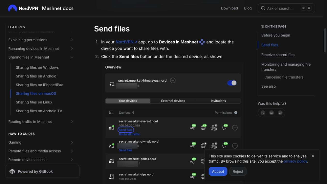 NordVPN Meshnet 傳檔教學:Mac 傳送及接收檔案 2 NordVPN Meshnet 傳檔按 Send files