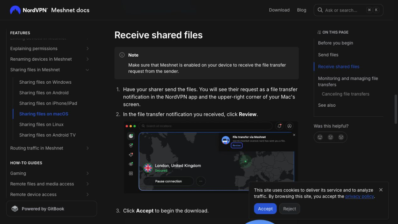 NordVPN Meshnet 傳檔教學:Mac 傳送及接收檔案 4 NordVPN Meshnet 傳檔接收端按 Accept