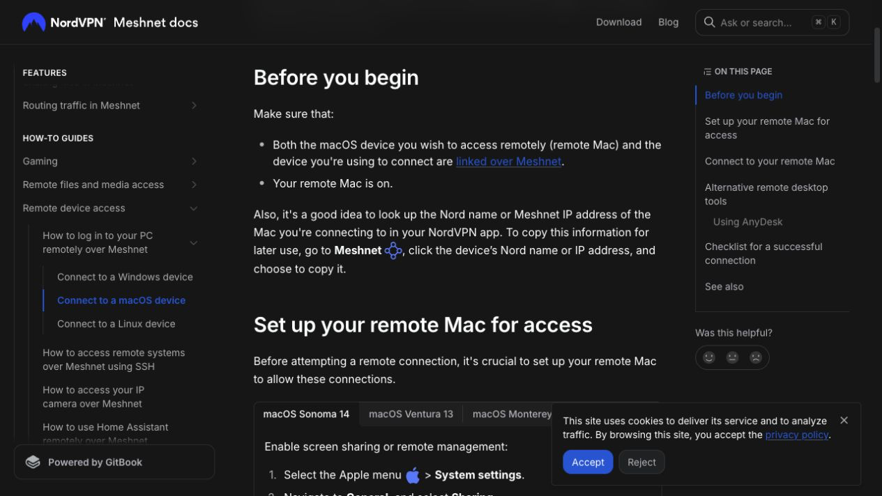 NordVPN Meshnet 遙距存取 Mac 前置要求